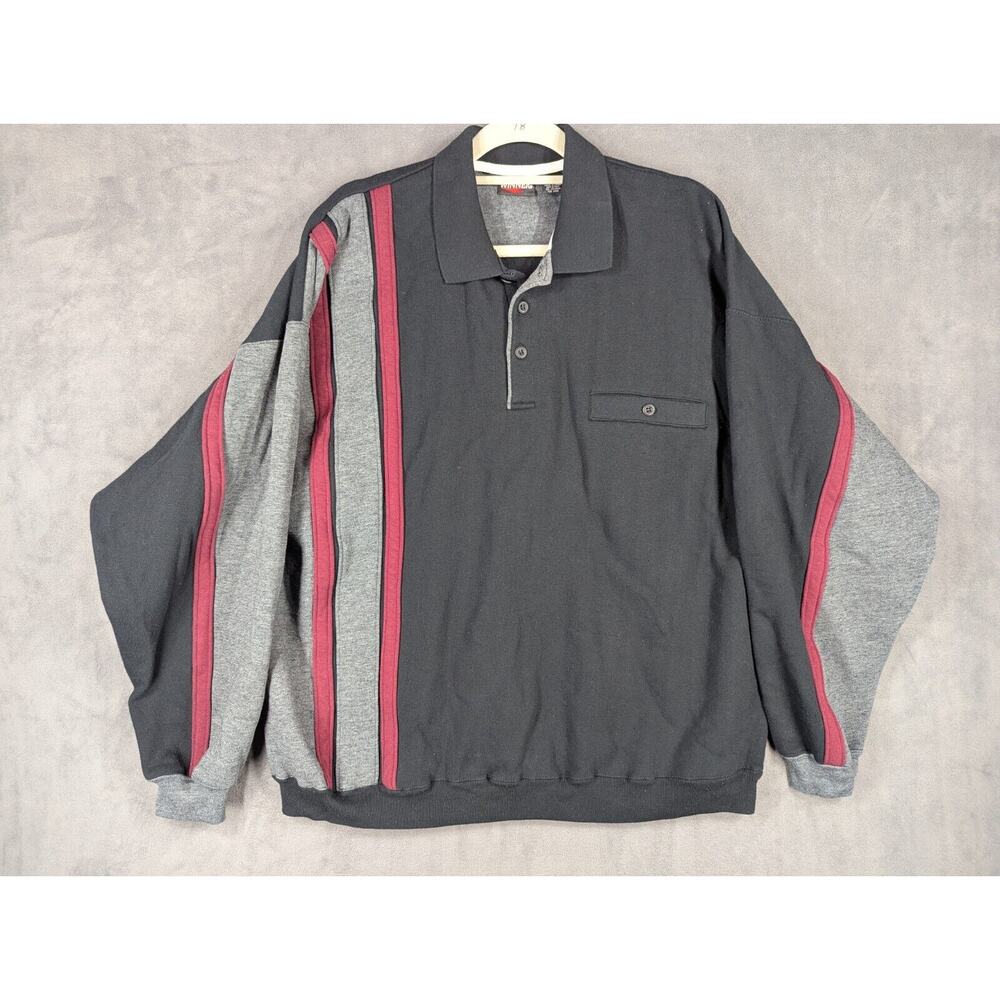 Vintage Winner Varsity Polo Long Sleeve Colorblock Men XL